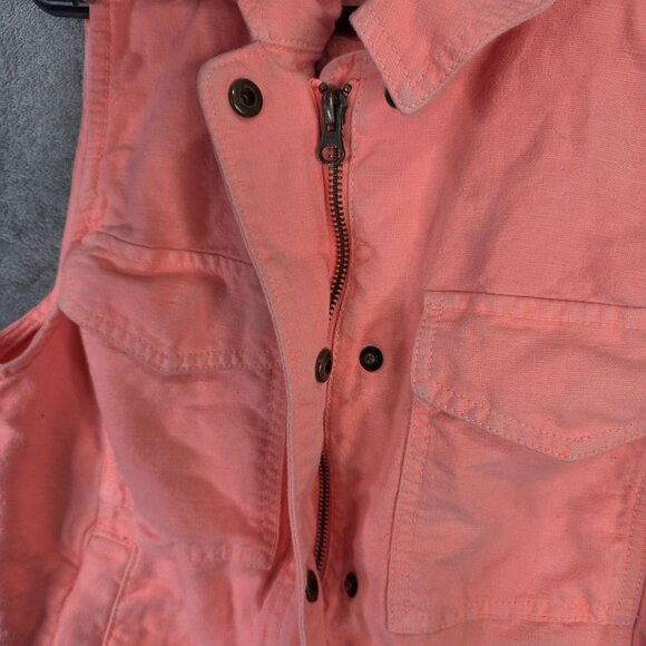 Womens J.Crew Pink Linen Blend Utility Vest Drawstring Hem Button & Zipper S - Picture 4 of 9